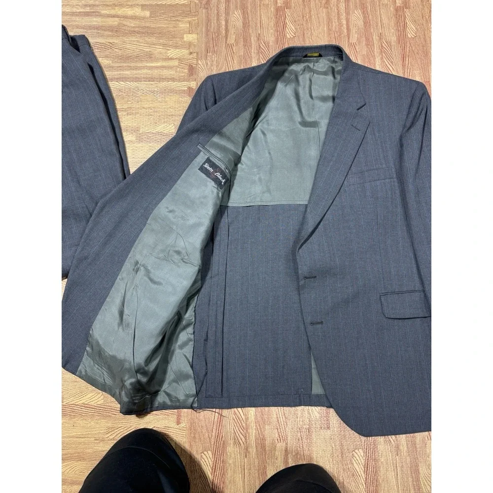Stein Block Mens‎ Gray Pinstripe Two Piece Suit Blazer Jacket & Pants